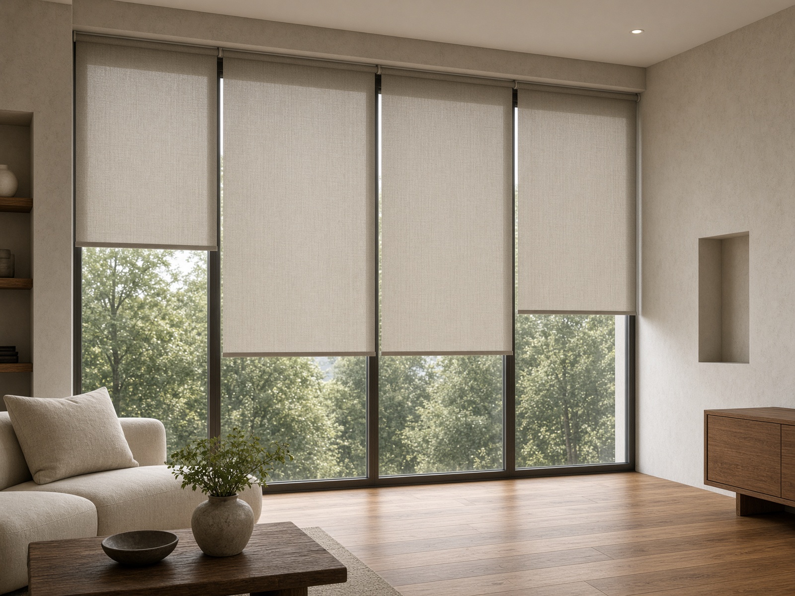 Greige roller curtains and blinds at Kukreja Furnishings, Pimpri